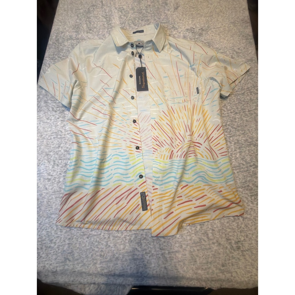 Baja Lama Men's SunBurst ButtonUpShirt Cream Recycled Poly/CottonBlend Large NWT